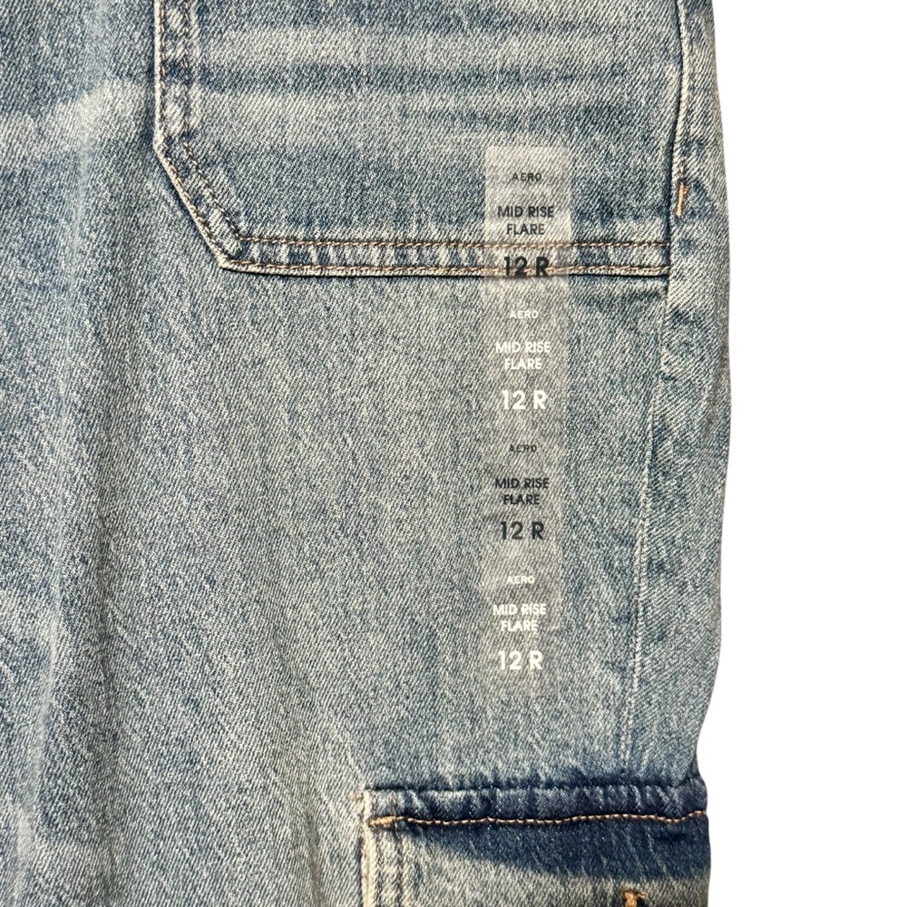 Aeropostale New Mid Rise Flare Cargo Wide Leg Patch Pocket Denim Jeans - Picture 9 of 16